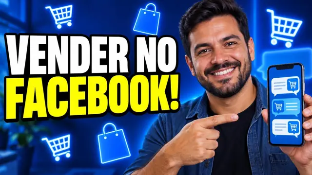 Homem sorrindo e apontando para o celular com conversas de venda
